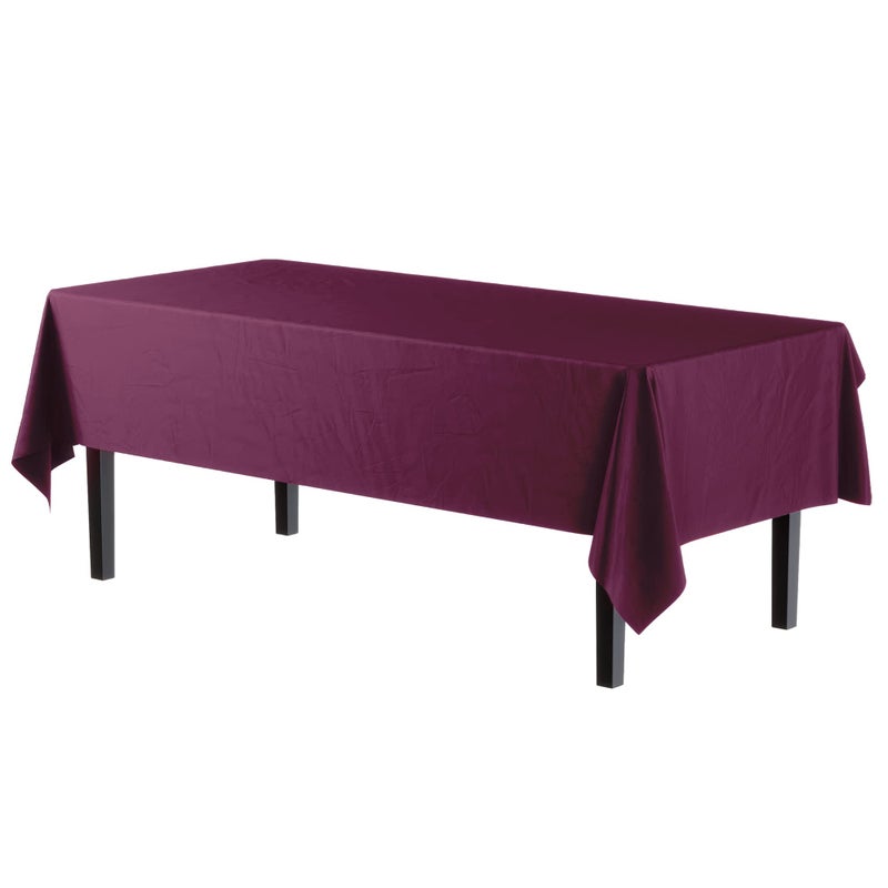 Party Solids 6-Pack Premium Plastic Tablecloth 54in. x 108in. Rectangle Plastic Table Cover - Plum - Image 2